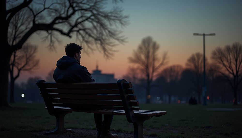 A solitary figure reflecting quietly at dusk